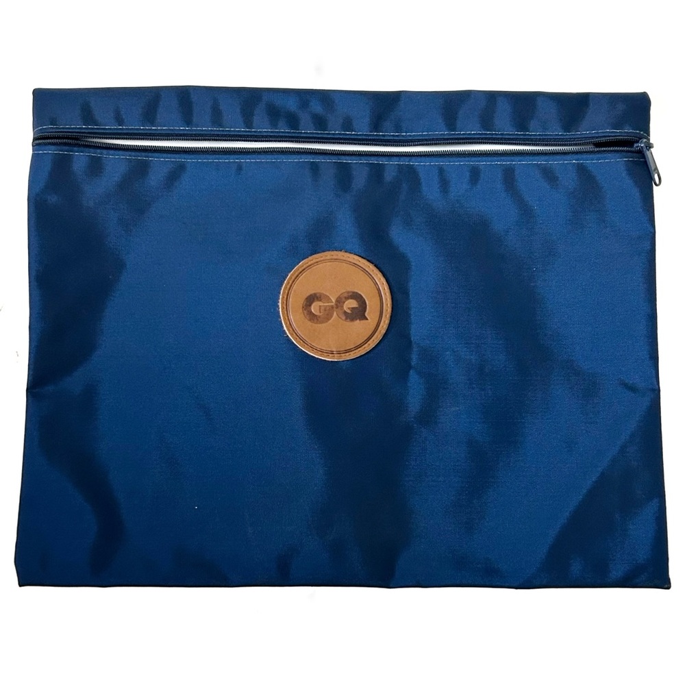 Vintage GQ Gentleman's Quarterly Dark Blue Navy Toiletry Travel Bag Zipper Brown